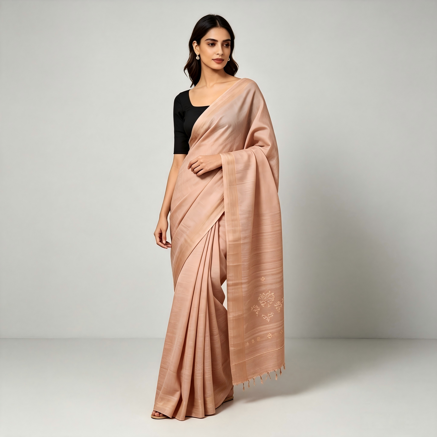 Dusty Blush Pink Handloom Cotton Saree with Subtle Woven Floral Motifs