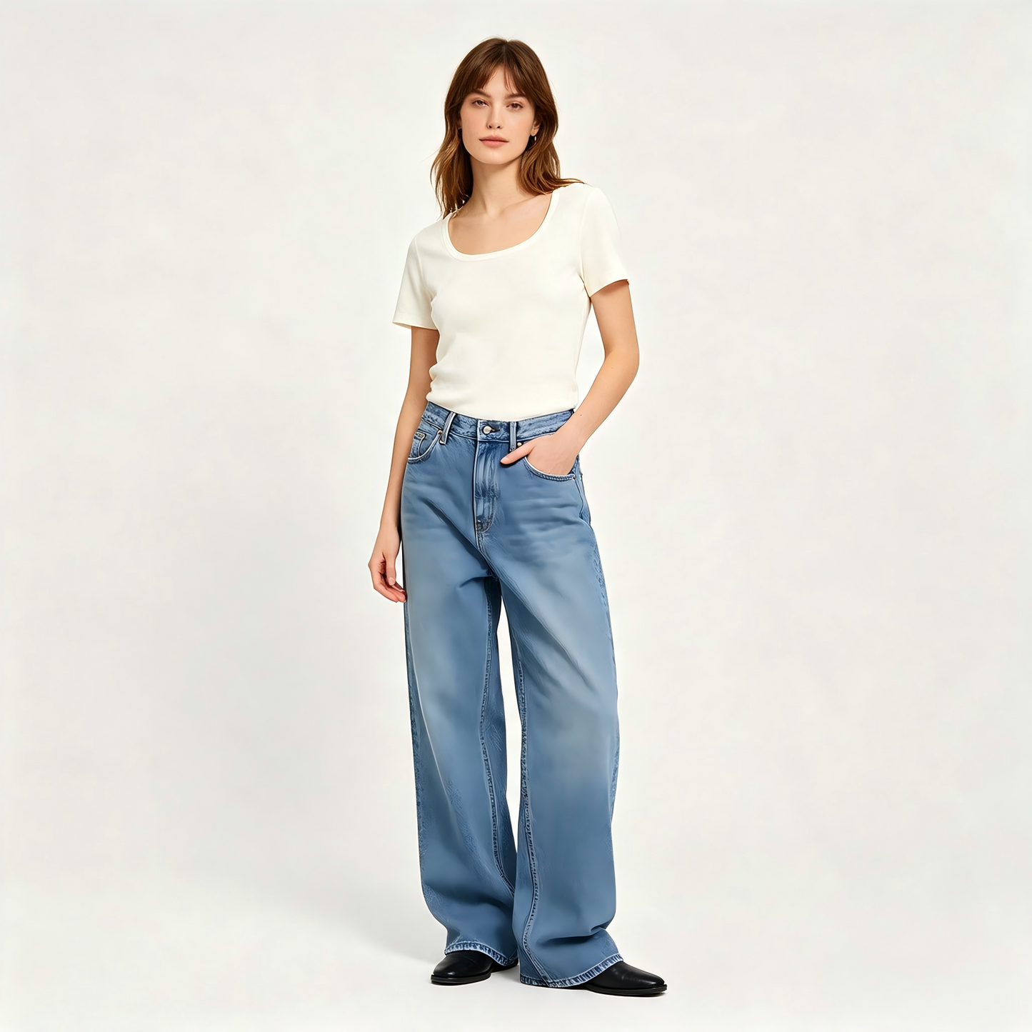 Loose Wide‑Leg Denim Pants for Ladies