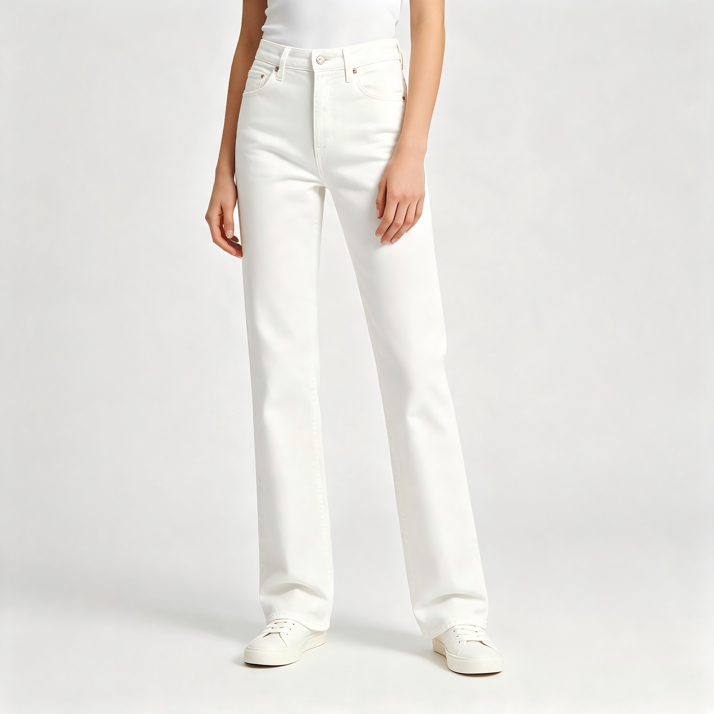 White Straight‑Leg Denim Jeans for Women